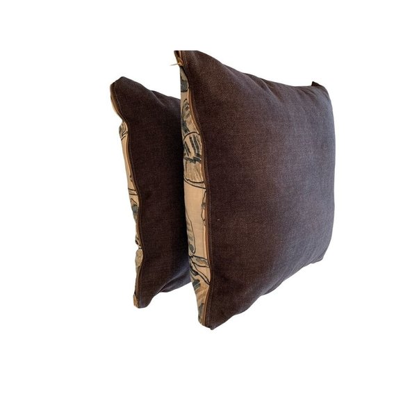 Set of 2 Accent Throw Pillows Blue Cream Floral 18" Square - Picture 6 of 7